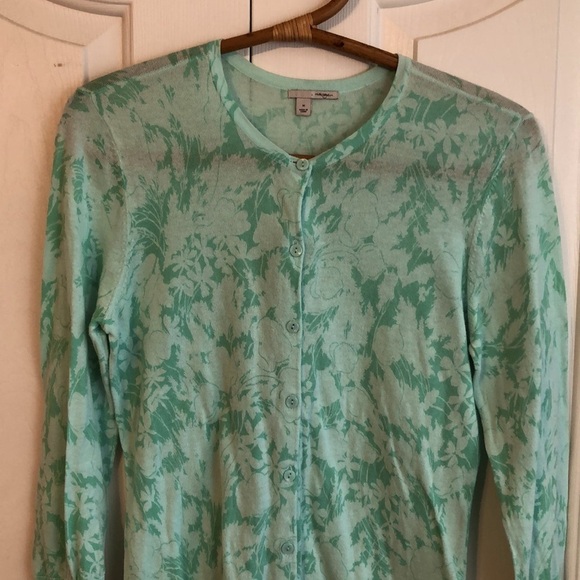 Halogen Floral Mint Green Lightweight Sweater Cardigan Size Medium - Picture 2 of 8